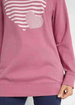 bonprix Shirts & Tops^Baumwoll-Langarmshirt, bedruckt beerensorbet/wollweiß bedruckt