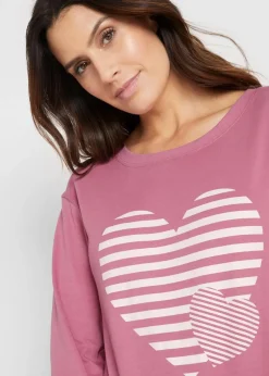 bonprix Shirts & Tops^Baumwoll-Langarmshirt, bedruckt beerensorbet/wollweiß bedruckt