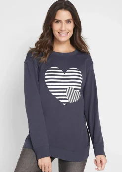 bonprix Shirts & Tops^Baumwoll-Langarmshirt, bedruckt nachtblau/weiß bedruckt