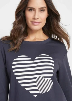 bonprix Shirts & Tops^Baumwoll-Langarmshirt, bedruckt nachtblau/weiß bedruckt