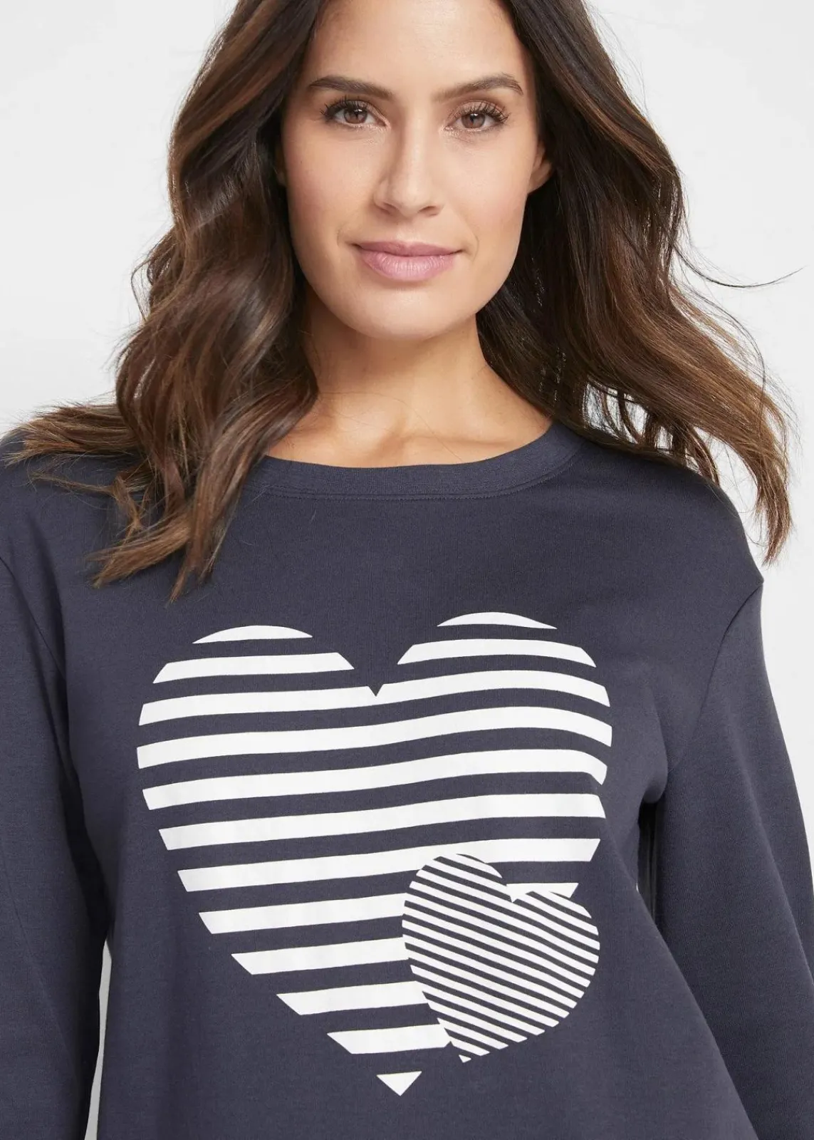bonprix Shirts & Tops^Baumwoll-Langarmshirt, bedruckt nachtblau/weiß bedruckt