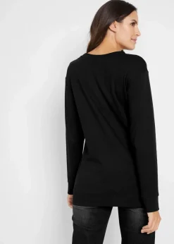 bonprix Shirts & Tops^Baumwoll-Langarmshirt, bedruckt schwarz/weiß bedruckt