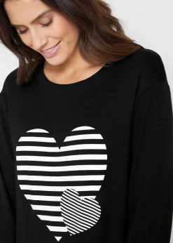 bonprix Shirts & Tops^Baumwoll-Langarmshirt, bedruckt schwarz/weiß bedruckt