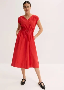bonprix Kleider|Bekleidung·Pullover & Strickjacken^Baumwoll-Popeline Kleid mit variablem Zugband erdbeere