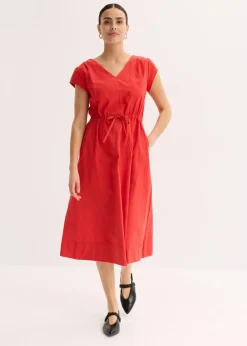 bonprix Kleider|Bekleidung·Pullover & Strickjacken^Baumwoll-Popeline Kleid mit variablem Zugband erdbeere