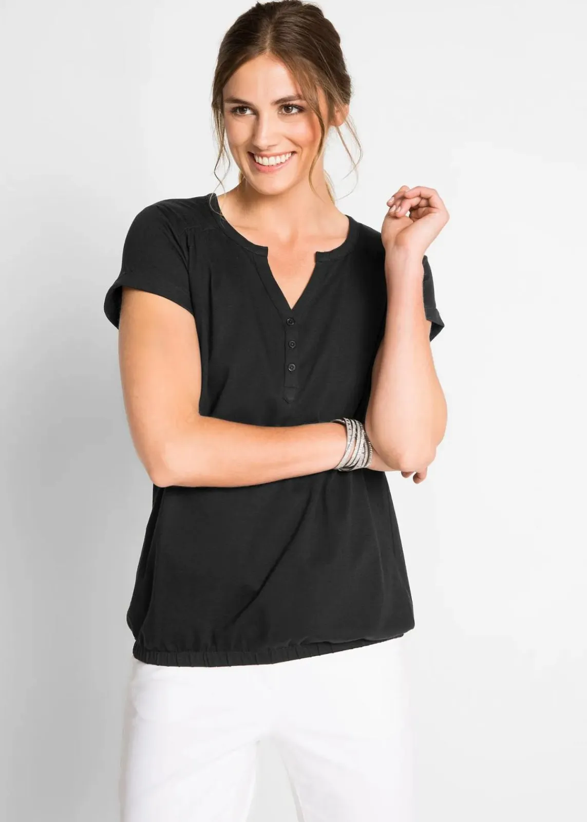 bonprix Shirts & Tops^Baumwoll-Shirt, Kurzarm schwarz