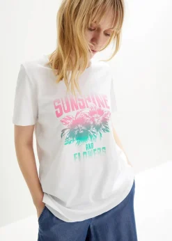 bonprix Shirts & Tops|Nachhaltigere Materialien^Baumwoll-Shirt mit Druck, Kurzarm weiss bedruckt