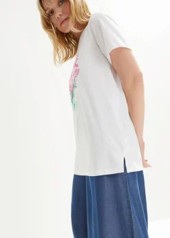 bonprix Shirts & Tops|Nachhaltigere Materialien^Baumwoll-Shirt mit Druck, Kurzarm weiss bedruckt
