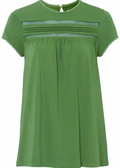 bonprix Shirts & Tops^Baumwoll-Shirt mit Spitze forstgrün