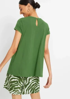 bonprix Shirts & Tops^Baumwoll-Shirt mit Spitze forstgrün