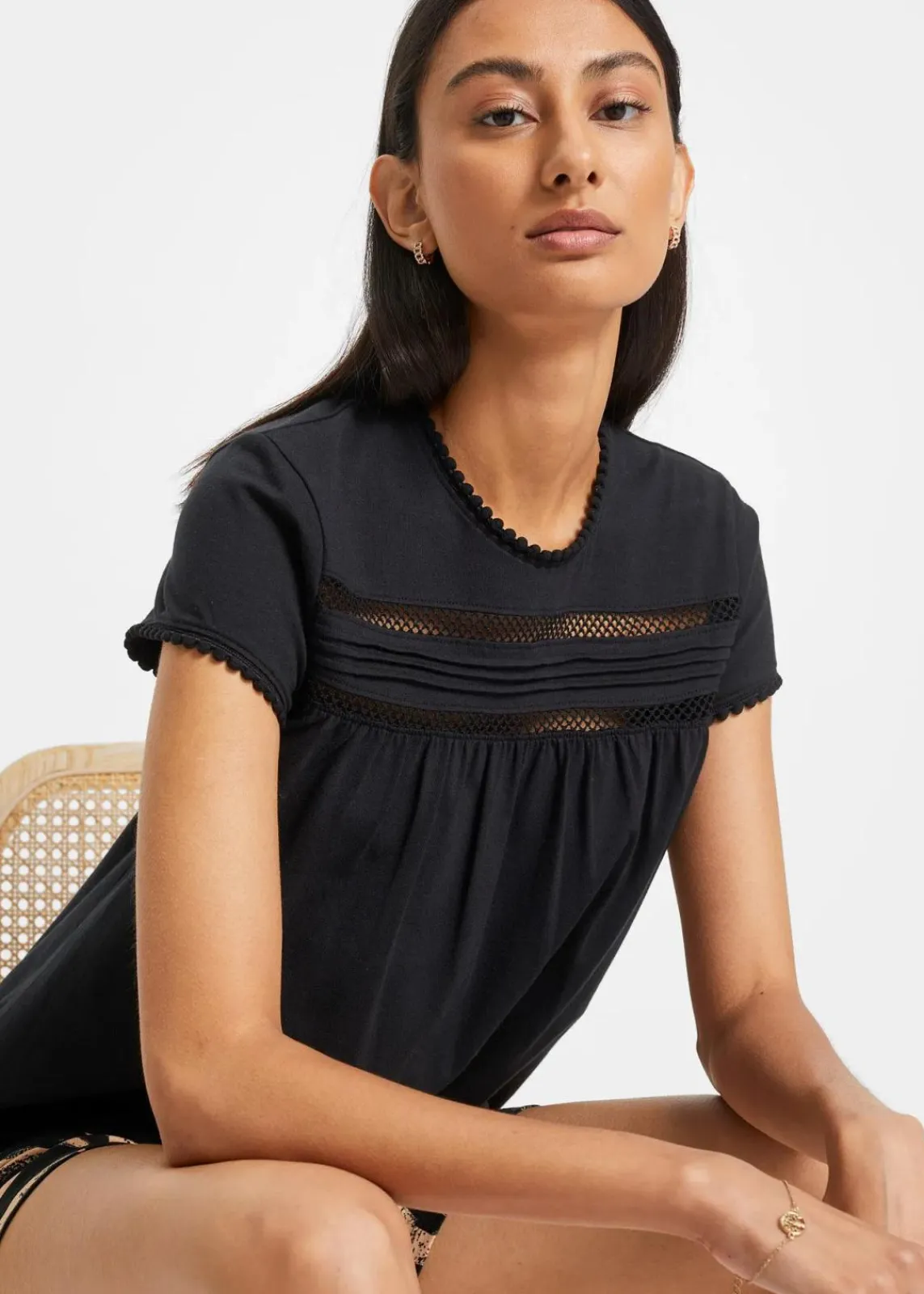 bonprix Shirts & Tops^Baumwoll-Shirt mit Spitze schwarz