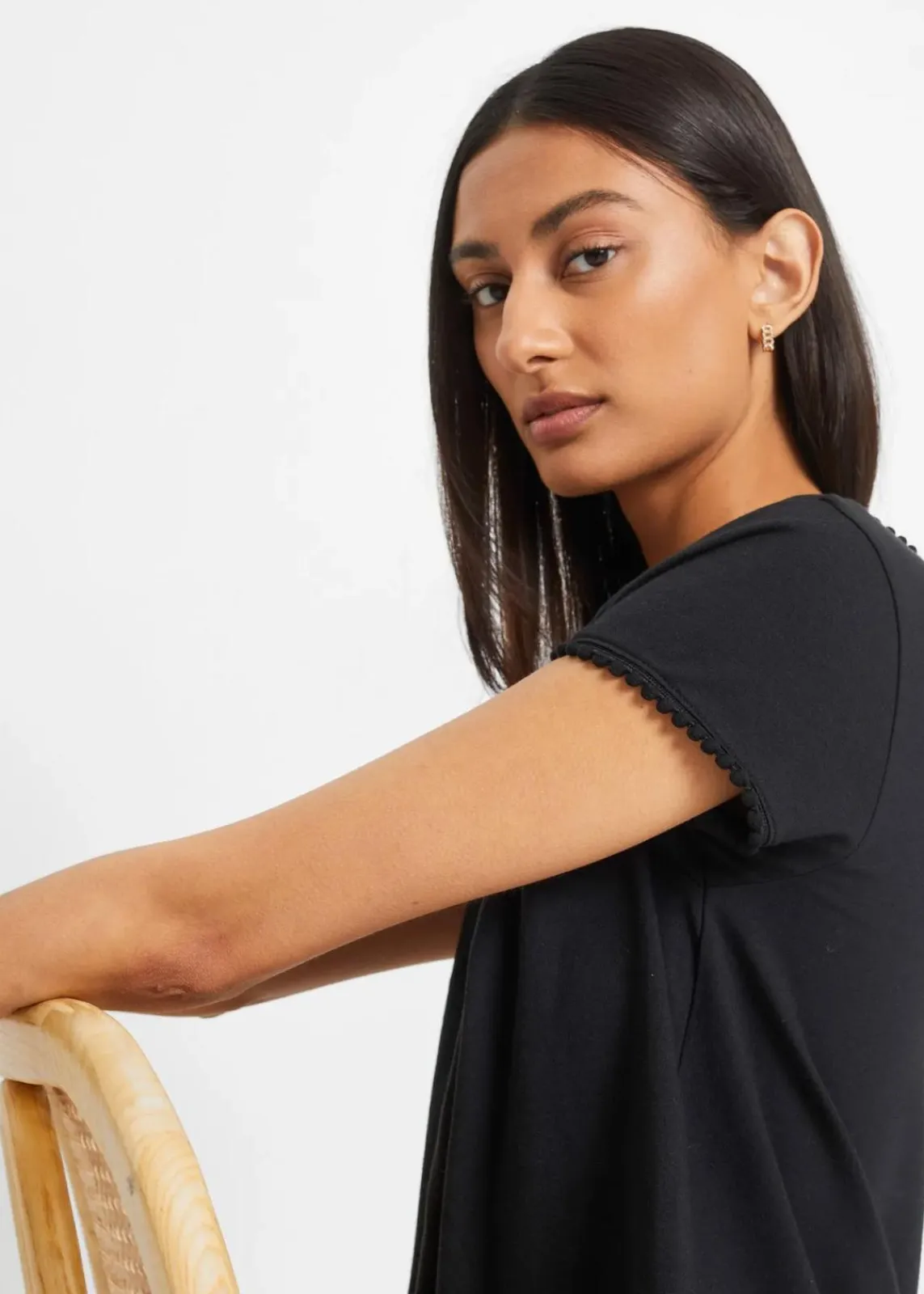 bonprix Shirts & Tops^Baumwoll-Shirt mit Spitze schwarz