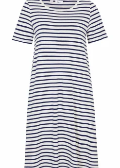 bonprix Kleider^Baumwoll-Shirtkleid aus Flammgarn wollweiß/mitternachtsblau gestreift