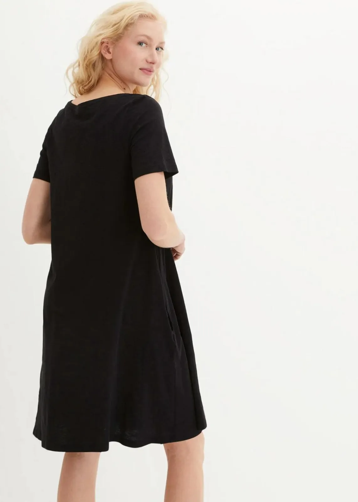 bonprix Kleider^Baumwoll-Shirtkleid aus Flammgarn schwarz