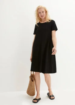 bonprix Kleider^Baumwoll-Shirtkleid aus Flammgarn schwarz