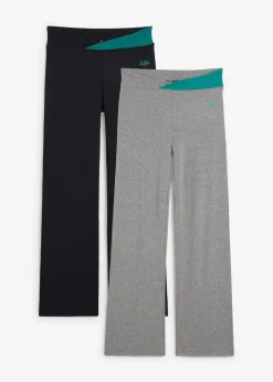 bonprix Hosen|Sportbekleidung^Baumwoll-Sporthose, Bootcut (2er Pack) grau meliert+schwarz