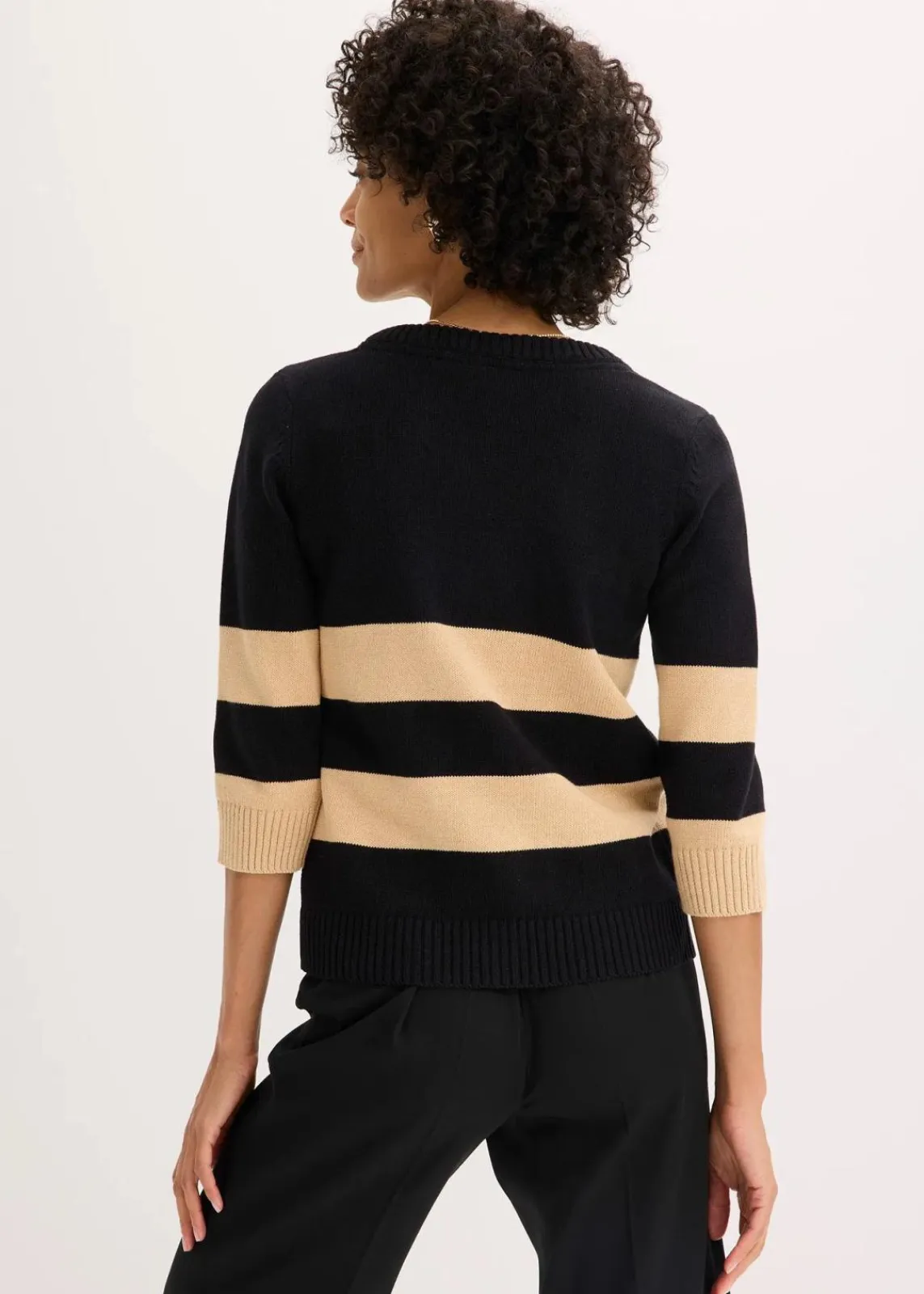 bonprix Bekleidung·Umstandsmode|Strickmode^Baumwollstrickjacke mit Streifen schwarz/latte macchiato gestreift