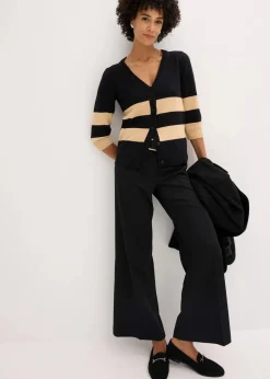 bonprix Bekleidung·Umstandsmode|Strickmode^Baumwollstrickjacke mit Streifen schwarz/latte macchiato gestreift