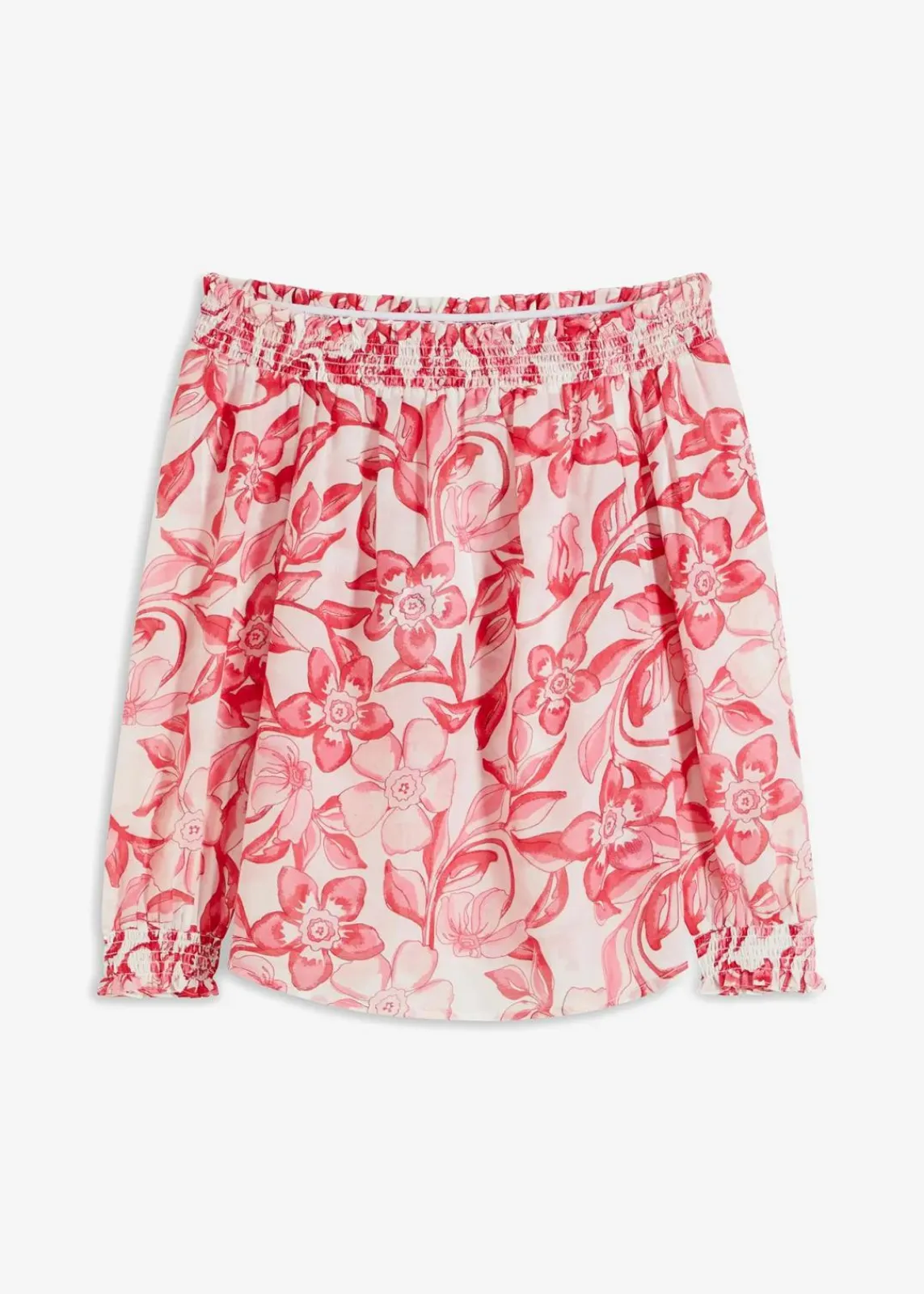 bonprix Bekleidung·Jacken & Mäntel|Blusen & Tuniken^bedruckte Carmenbluse weiß/pink floral