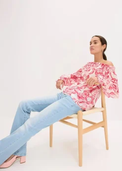 bonprix Bekleidung·Jacken & Mäntel|Blusen & Tuniken^bedruckte Carmenbluse weiß/pink floral