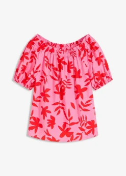 bonprix Bekleidung·Jacken & Mäntel|Blusen & Tuniken^bedruckte Carmenbluse aus feinem Viskose-Mix rot/pink floral