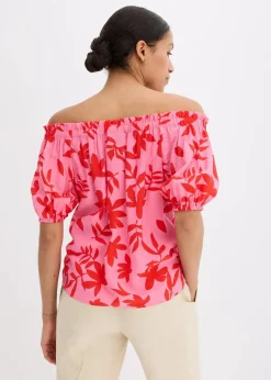 bonprix Bekleidung·Jacken & Mäntel|Blusen & Tuniken^bedruckte Carmenbluse aus feinem Viskose-Mix rot/pink floral