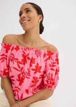 bonprix Bekleidung·Jacken & Mäntel|Blusen & Tuniken^bedruckte Carmenbluse aus feinem Viskose-Mix rot/pink floral
