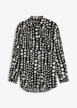 bonprix Blusen & Tuniken|Nachhaltigere Materialien^Bedruckte Longbluse aus nachhaltiger Viskose schwarz/wollweiß gepunktet