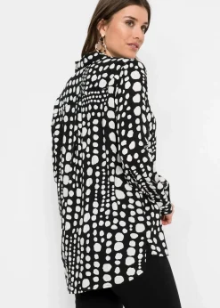 bonprix Blusen & Tuniken|Nachhaltigere Materialien^Bedruckte Longbluse aus nachhaltiger Viskose schwarz/wollweiß gepunktet