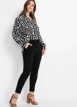 bonprix Blusen & Tuniken|Nachhaltigere Materialien^Bedruckte Longbluse aus nachhaltiger Viskose schwarz/wollweiß gepunktet
