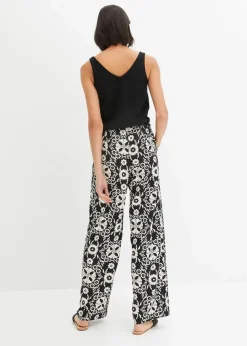 bonprix Bekleidung·Kleider|Hosen^bedruckte Schlupfhose schwarz/kieselbeige bedruckt
