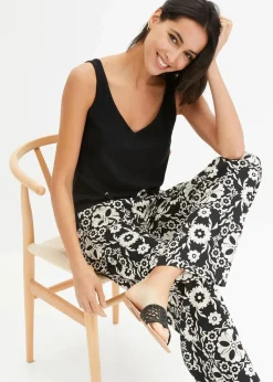 bonprix Bekleidung·Kleider|Hosen^bedruckte Schlupfhose schwarz/kieselbeige bedruckt