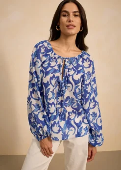 bonprix Blusen & Tuniken^bedruckte Tunikabluse weiß/blau floral