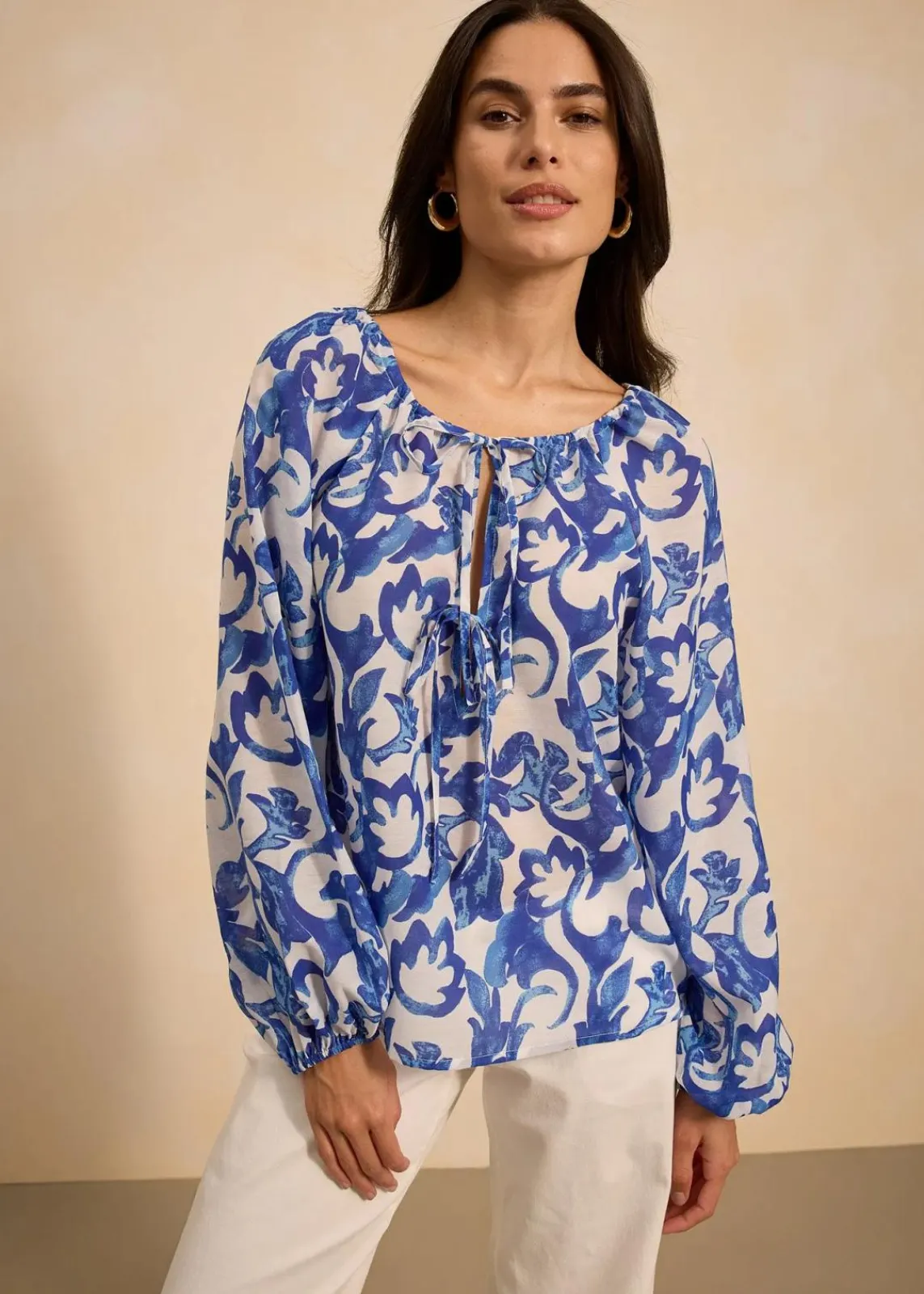 bonprix Blusen & Tuniken^bedruckte Tunikabluse weiß/blau floral