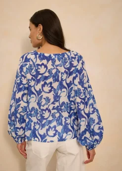 bonprix Blusen & Tuniken^bedruckte Tunikabluse weiß/blau floral