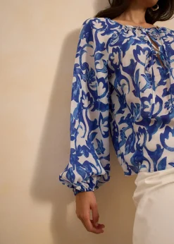 bonprix Blusen & Tuniken^bedruckte Tunikabluse weiß/blau floral