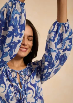 bonprix Blusen & Tuniken^bedruckte Tunikabluse weiß/blau floral