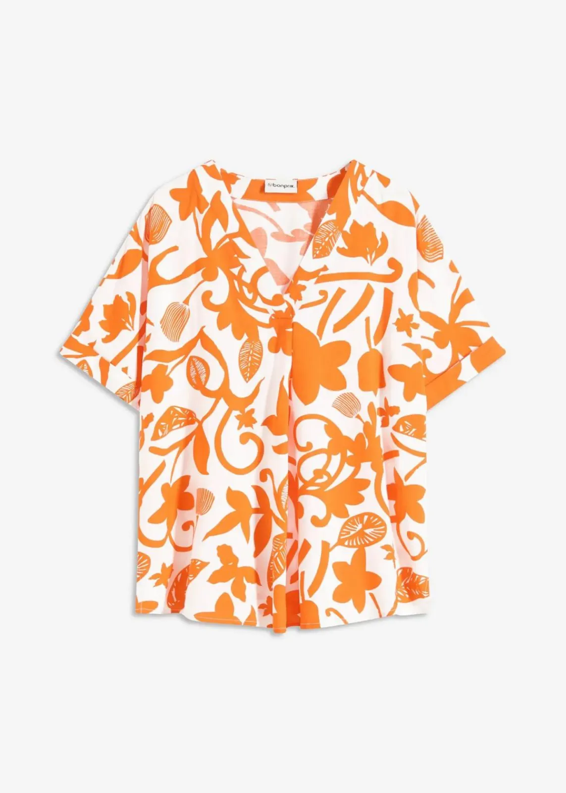 bonprix Bekleidung·Jacken & Mäntel|Blusen & Tuniken^bedruckte Tunikabluse aus fließender Viskose wollweiß/mango floral
