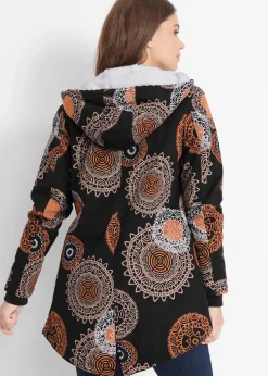 bonprix Bekleidung·Hosen|Jacken & Mäntel^Bedruckter Baumwoll-Parka mit Kapuze schwarz/kürbisorange bedruckt