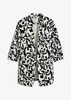 bonprix Bekleidung·Basics|Blazer^bedruckter Longblazer weiß/schwarz graphisch bedruckt