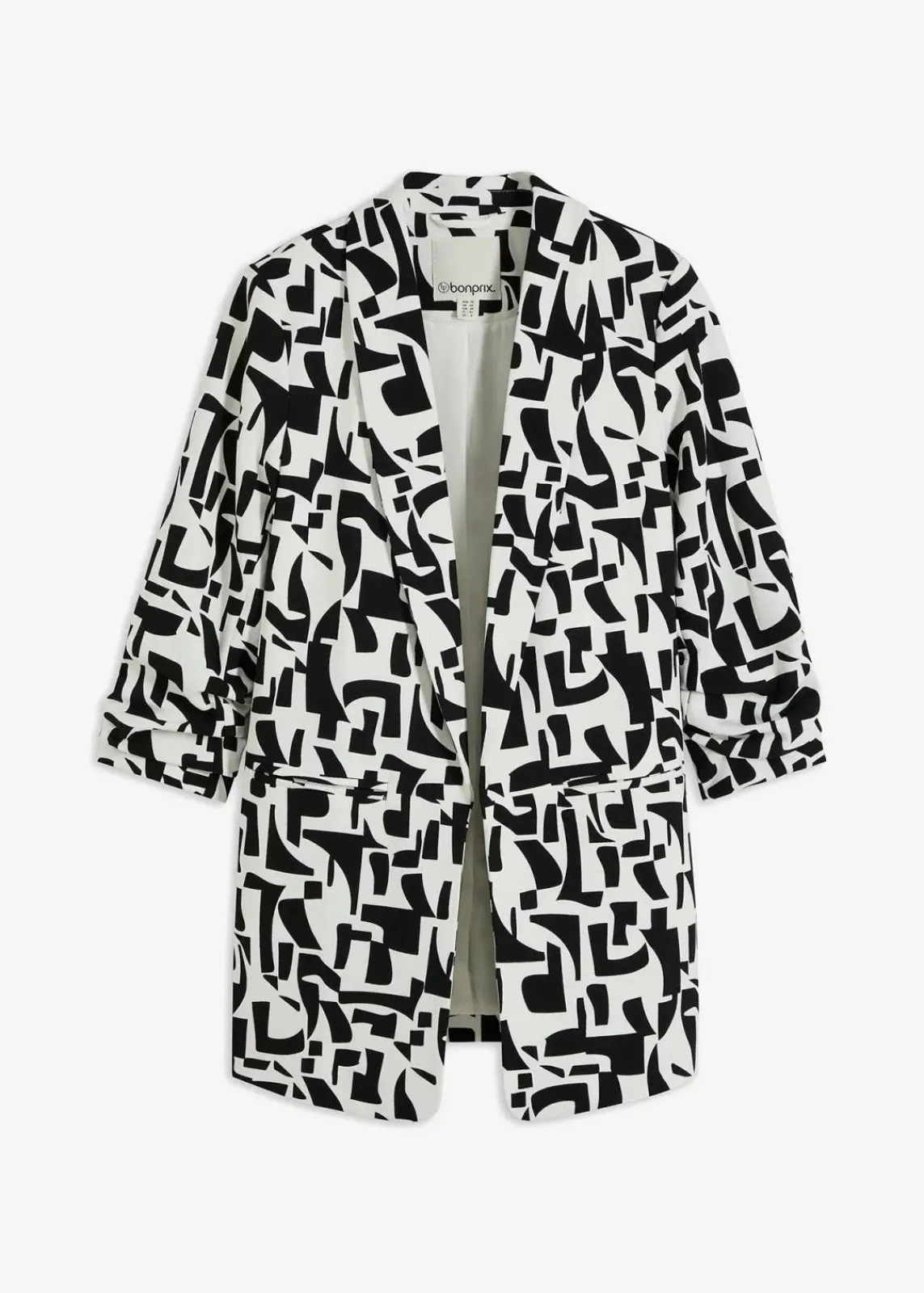 bonprix Bekleidung·Basics|Blazer^bedruckter Longblazer weiß/schwarz graphisch bedruckt
