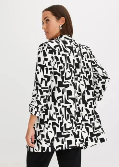 bonprix Bekleidung·Basics|Blazer^bedruckter Longblazer weiß/schwarz graphisch bedruckt