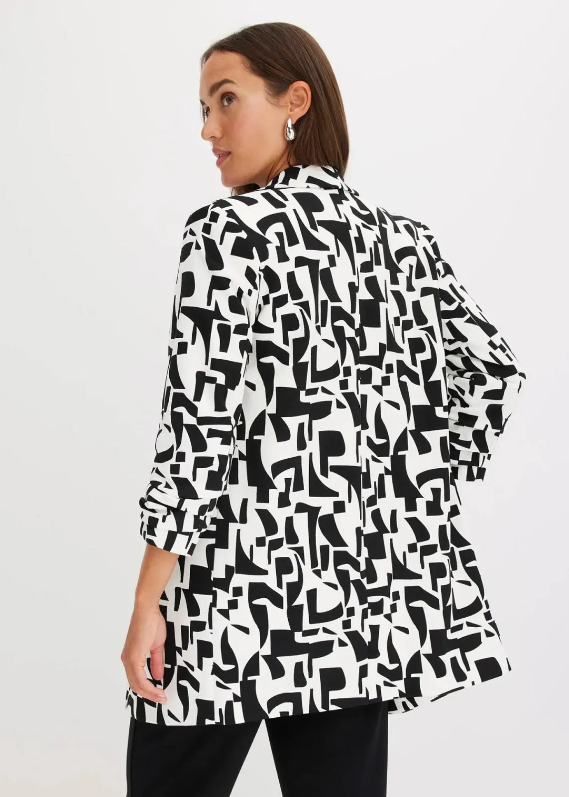 bonprix Bekleidung·Basics|Blazer^bedruckter Longblazer weiß/schwarz graphisch bedruckt