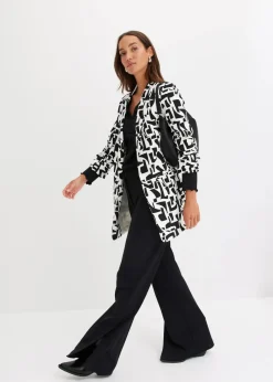 bonprix Bekleidung·Basics|Blazer^bedruckter Longblazer weiß/schwarz graphisch bedruckt