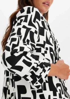 bonprix Bekleidung·Basics|Blazer^bedruckter Longblazer weiß/schwarz graphisch bedruckt