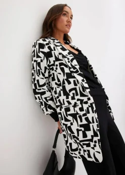 bonprix Bekleidung·Basics|Blazer^bedruckter Longblazer weiß/schwarz graphisch bedruckt