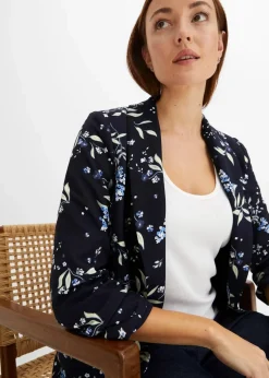 bonprix Bekleidung·Basics|Blazer^Bedruckter Longblazer dunkelblau geblümt