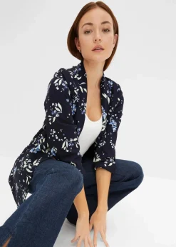 bonprix Bekleidung·Basics|Blazer^Bedruckter Longblazer dunkelblau geblümt