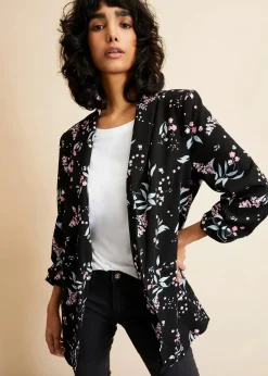 bonprix Blazer|Bekleidung·Basics^Bedruckter Longblazer schwarz geblümt