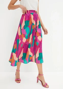 bonprix Bekleidung·Sportbekleidung|Röcke^bedruckter Satin-Rock pink/petrol bedruckt